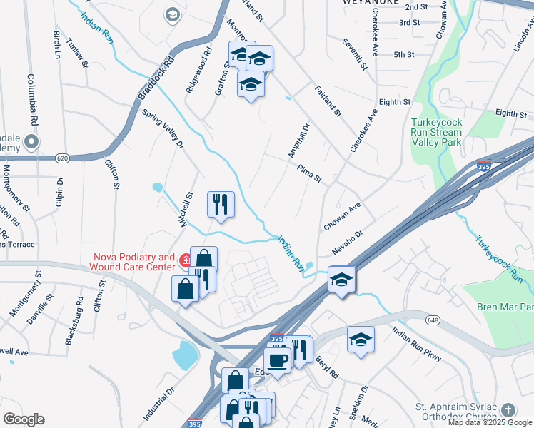 map of restaurants, bars, coffee shops, grocery stores, and more near 5233 Ampthill Drive in Alexandria