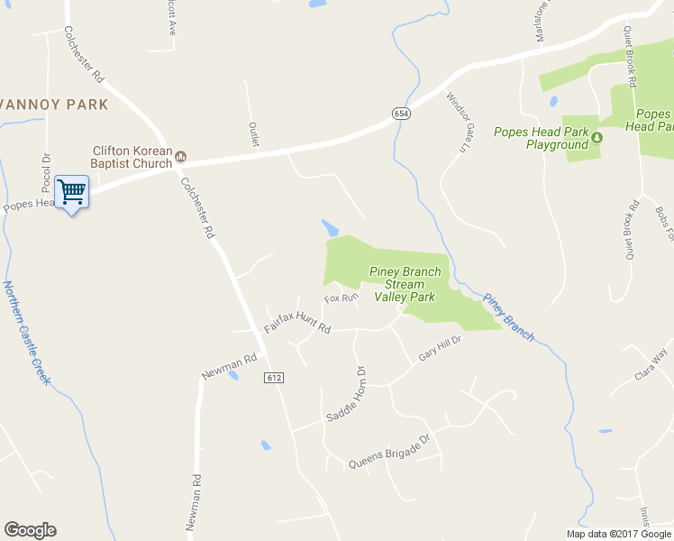 map of restaurants, bars, coffee shops, grocery stores, and more near 12203 Fox Hunter Place in Fairfax