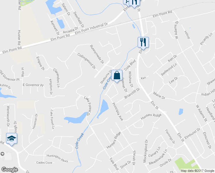 map of restaurants, bars, coffee shops, grocery stores, and more near 233 Cole Boulevard in Saint Charles
