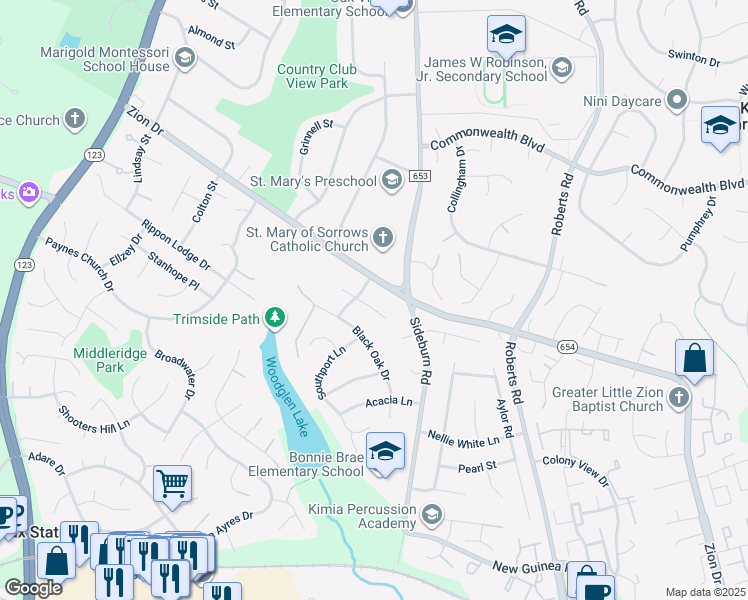 map of restaurants, bars, coffee shops, grocery stores, and more near 10508 Indigo Lane in Fairfax