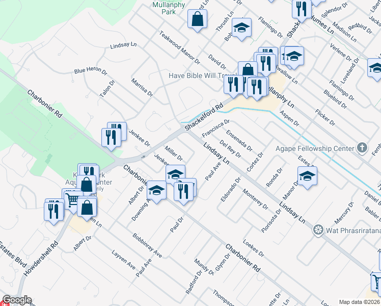 map of restaurants, bars, coffee shops, grocery stores, and more near 1430 Moellering Drive in Florissant