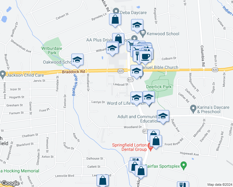 map of restaurants, bars, coffee shops, grocery stores, and more near 7072 Leestone Street in Springfield