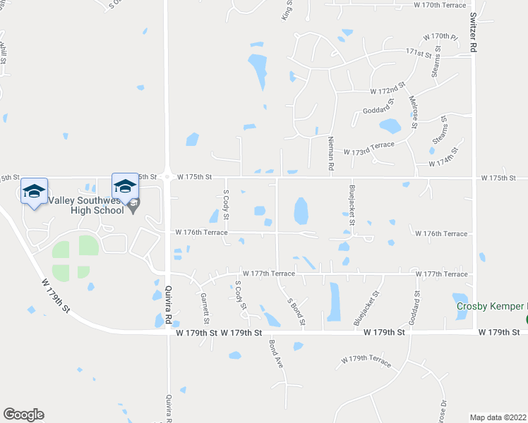 map of restaurants, bars, coffee shops, grocery stores, and more near 17600 South Bond Street in Olathe