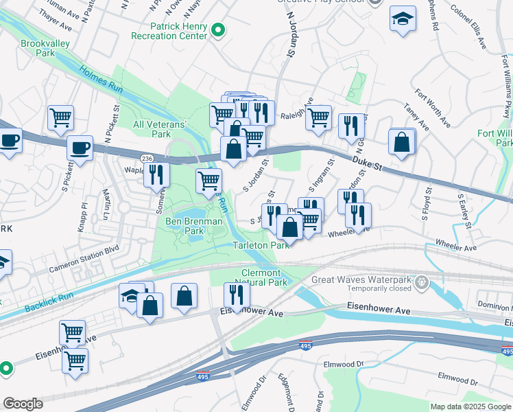 map of restaurants, bars, coffee shops, grocery stores, and more near 134 Jasper Place in Alexandria