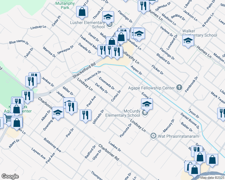 map of restaurants, bars, coffee shops, grocery stores, and more near 1240 Ensenada Drive in Florissant