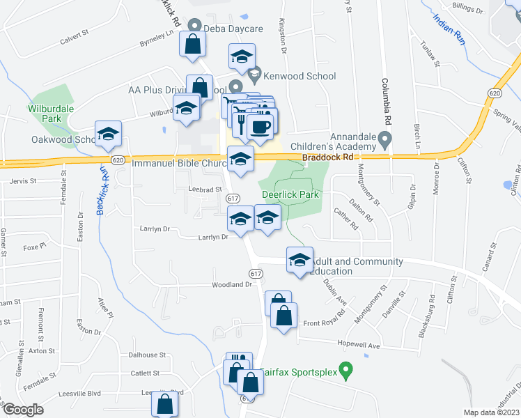 map of restaurants, bars, coffee shops, grocery stores, and more near 6913 Matthew Place in Springfield