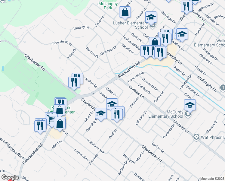 map of restaurants, bars, coffee shops, grocery stores, and more near 1525 Miller Drive in Florissant