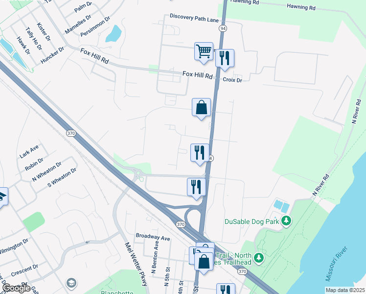 map of restaurants, bars, coffee shops, grocery stores, and more near 655 Marina Drive in Saint Charles