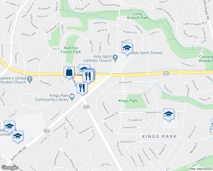 map of restaurants, bars, coffee shops, grocery stores, and more near 8816 Victoria Road in Springfield