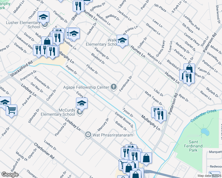 map of restaurants, bars, coffee shops, grocery stores, and more near 1145 Mullanphy Road in Florissant