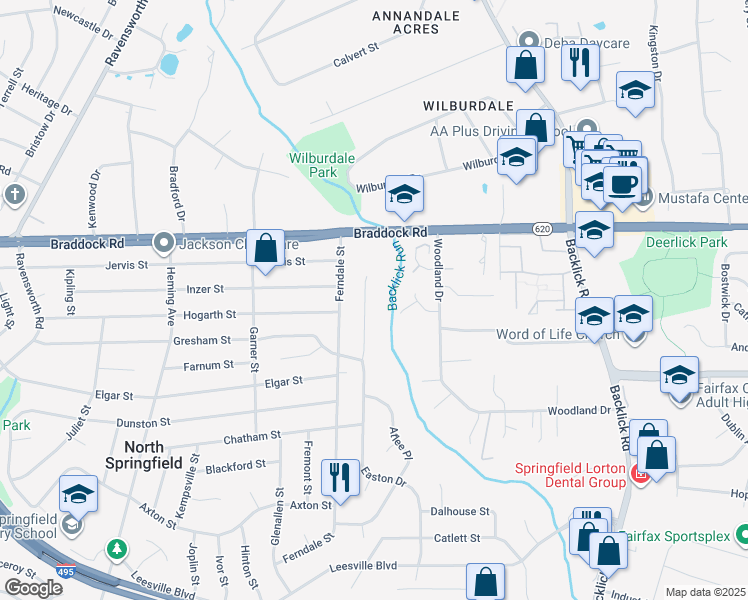 map of restaurants, bars, coffee shops, grocery stores, and more near 5212 Easton Drive in Springfield