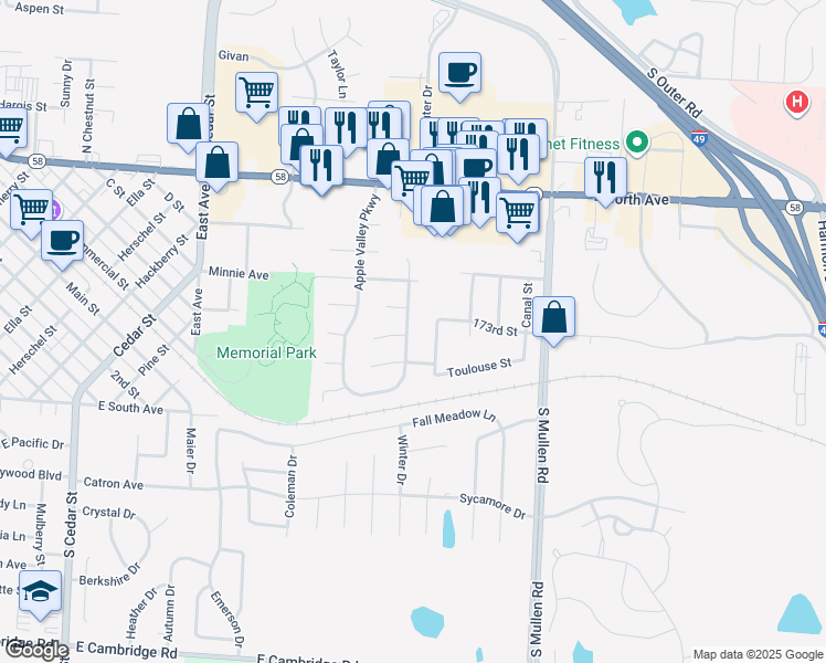 map of restaurants, bars, coffee shops, grocery stores, and more near 215 Apple Blossom Lane in Belton
