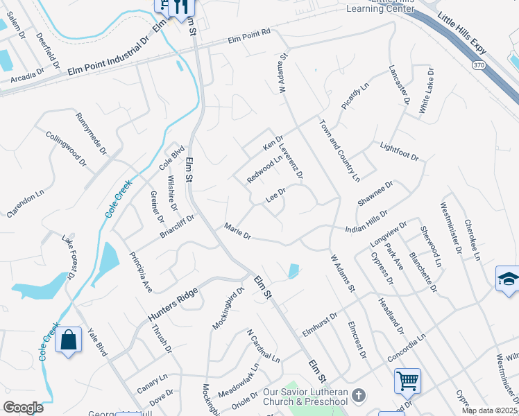 map of restaurants, bars, coffee shops, grocery stores, and more near 400 Lee Drive in Saint Charles