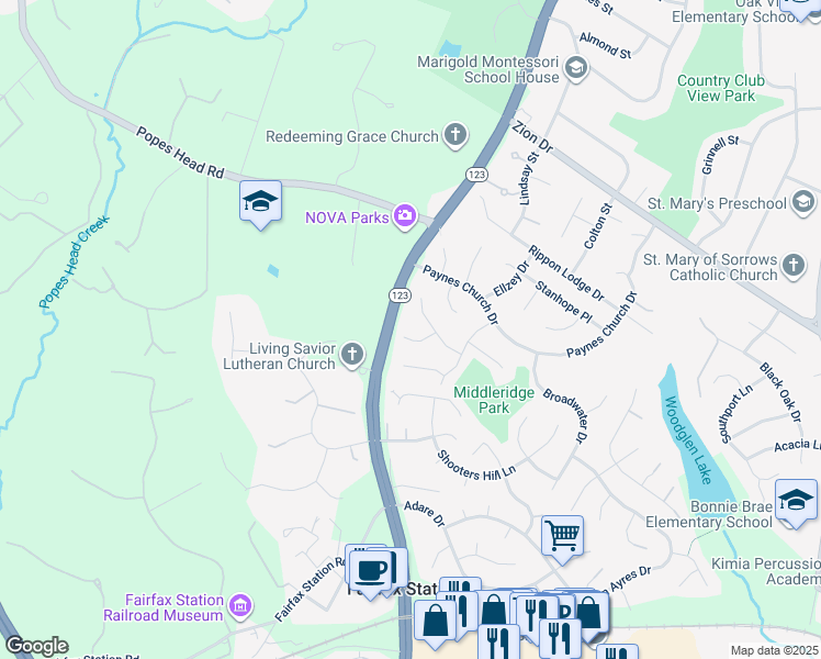 map of restaurants, bars, coffee shops, grocery stores, and more near 10986 Ryers Place in Fairfax