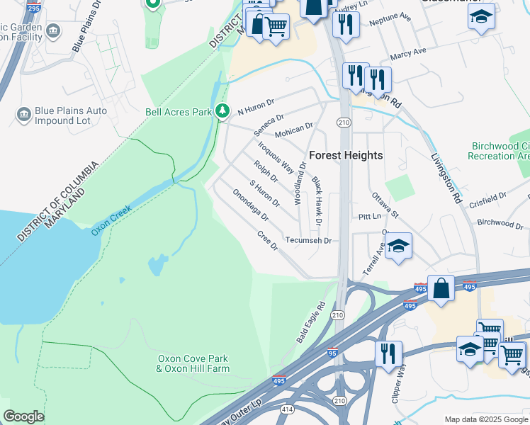 map of restaurants, bars, coffee shops, grocery stores, and more near 101 Independence Avenue Southeast in Washington