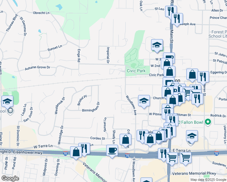 map of restaurants, bars, coffee shops, grocery stores, and more near 15 Limerick Lane in O'Fallon
