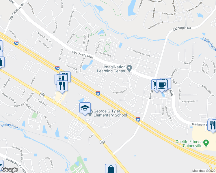 map of restaurants, bars, coffee shops, grocery stores, and more near 14281 Legend Glen Court in Gainesville