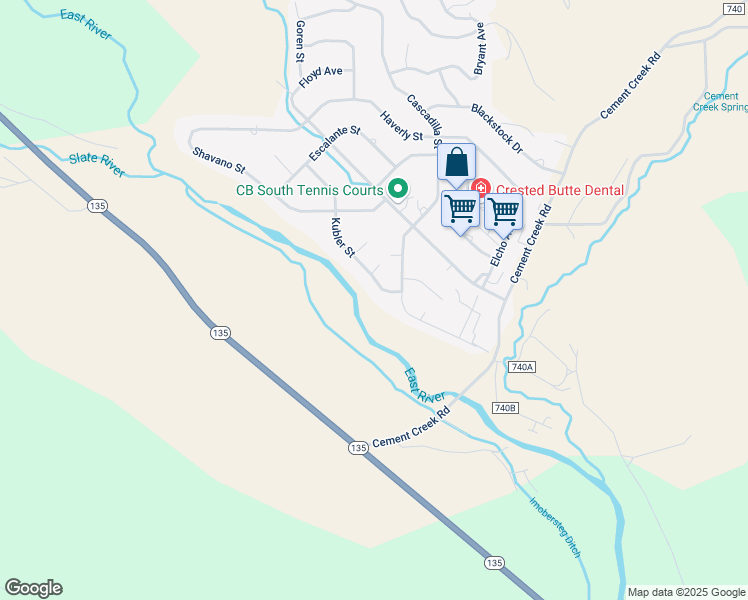 map of restaurants, bars, coffee shops, grocery stores, and more near 257 Kubler Street in Crested Butte