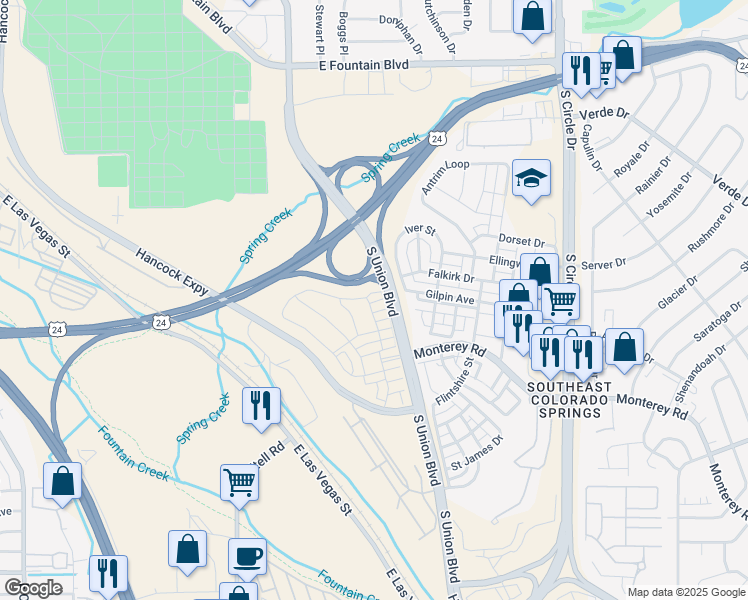 map of restaurants, bars, coffee shops, grocery stores, and more near 2010 Alperton Heights in Colorado Springs