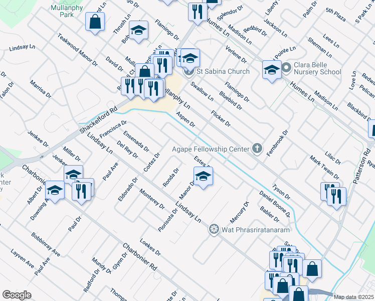map of restaurants, bars, coffee shops, grocery stores, and more near 1355 Estes Drive in Florissant