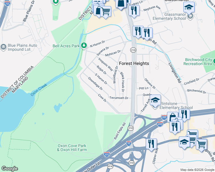 map of restaurants, bars, coffee shops, grocery stores, and more near 101 Independence Avenue Southeast in Washington