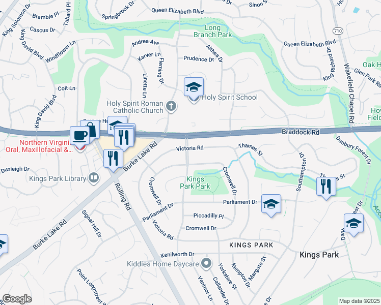 map of restaurants, bars, coffee shops, grocery stores, and more near 8725 Victoria Road in Springfield