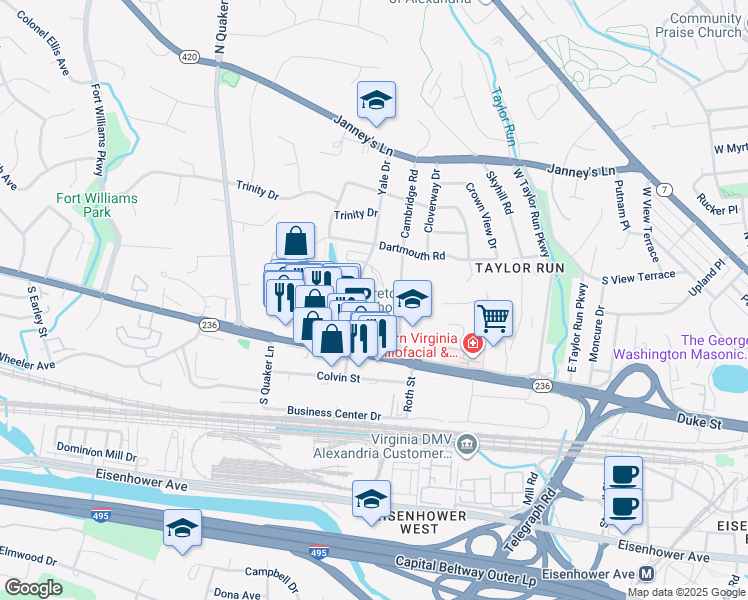 map of restaurants, bars, coffee shops, grocery stores, and more near 124 Ellsworth Street in Alexandria