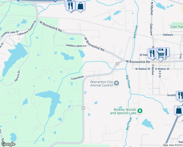 map of restaurants, bars, coffee shops, grocery stores, and more near 600 Meadowview Court in Warrenton