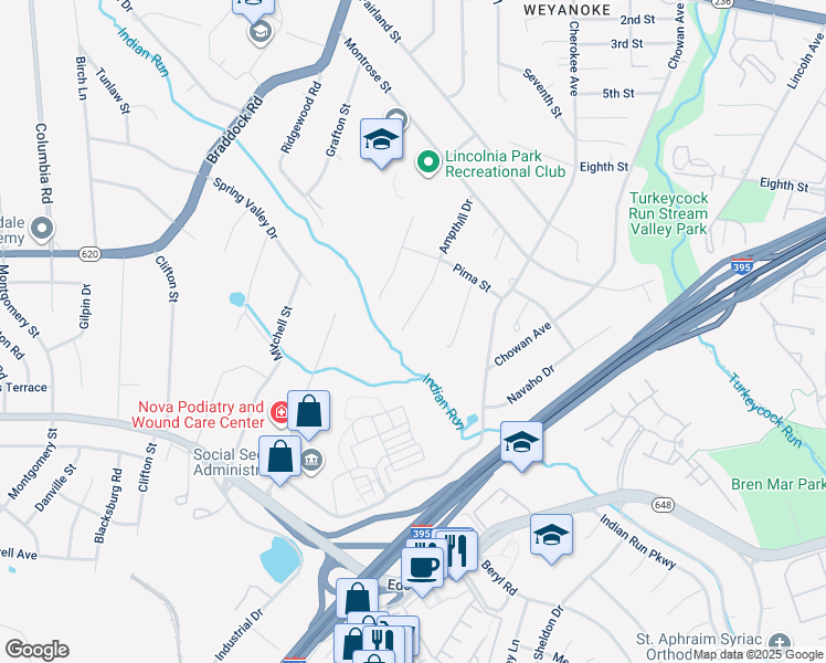 map of restaurants, bars, coffee shops, grocery stores, and more near 5229 Ampthill Drive in Alexandria