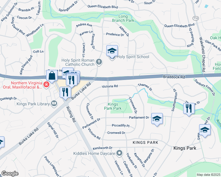 map of restaurants, bars, coffee shops, grocery stores, and more near 8725 Victoria Road in Springfield