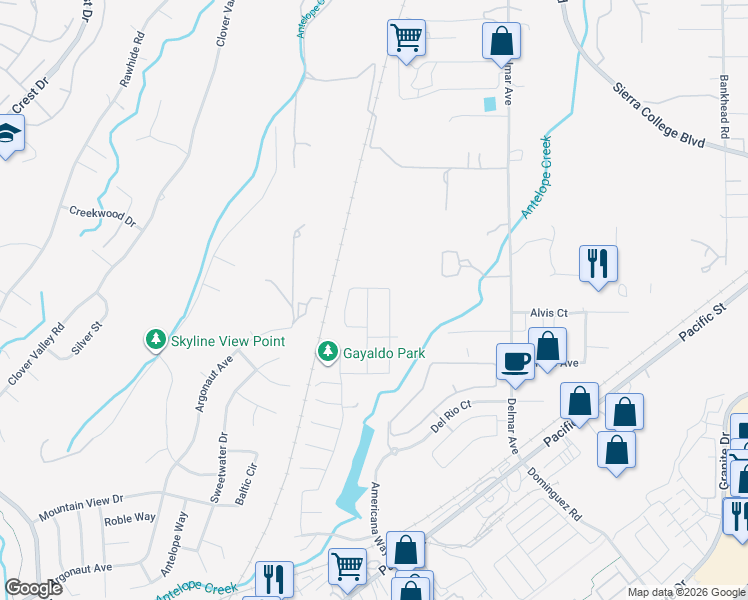 map of restaurants, bars, coffee shops, grocery stores, and more near 3803 Northhaven Drive in Rocklin