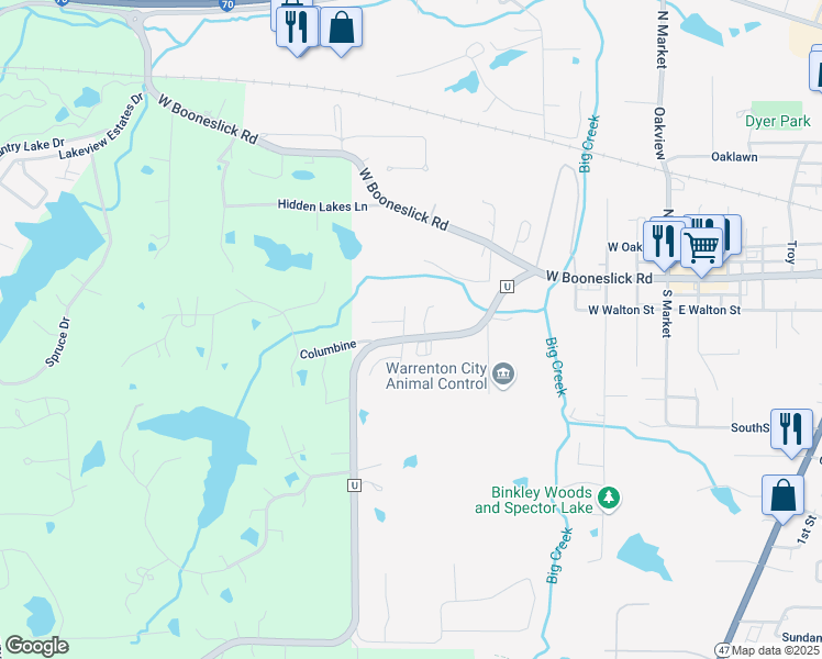 map of restaurants, bars, coffee shops, grocery stores, and more near 600 Meadowview Court in Warrenton
