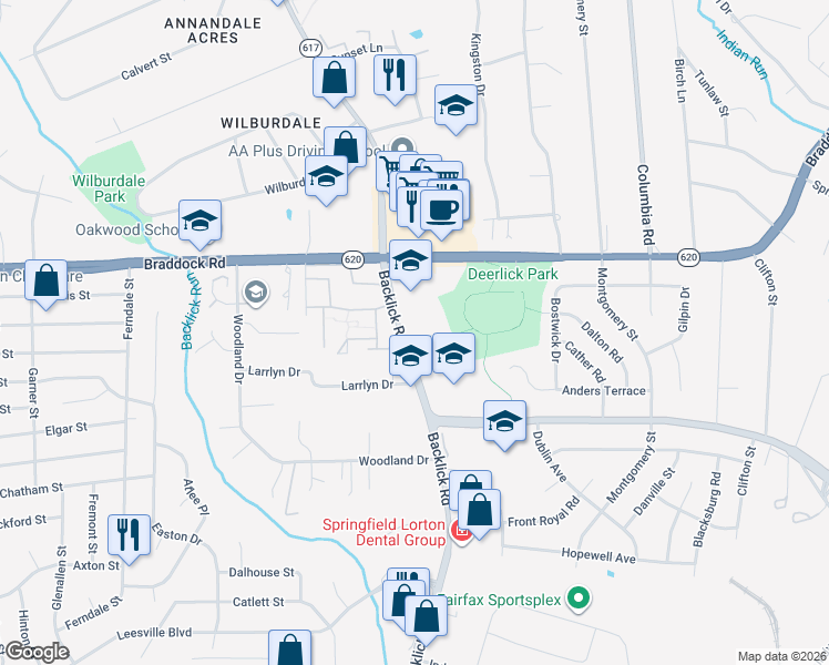 map of restaurants, bars, coffee shops, grocery stores, and more near 6930 Matthew Place in Springfield
