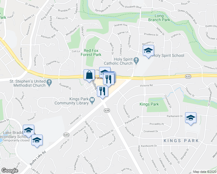 map of restaurants, bars, coffee shops, grocery stores, and more near 8962 Burke Lake Road in Springfield
