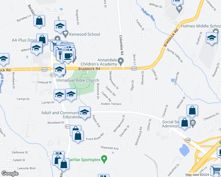 map of restaurants, bars, coffee shops, grocery stores, and more near 5217 Dalton Road in Springfield