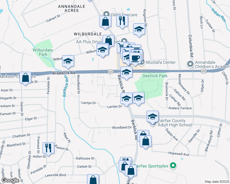 map of restaurants, bars, coffee shops, grocery stores, and more near 7040 Leestone Street in Springfield