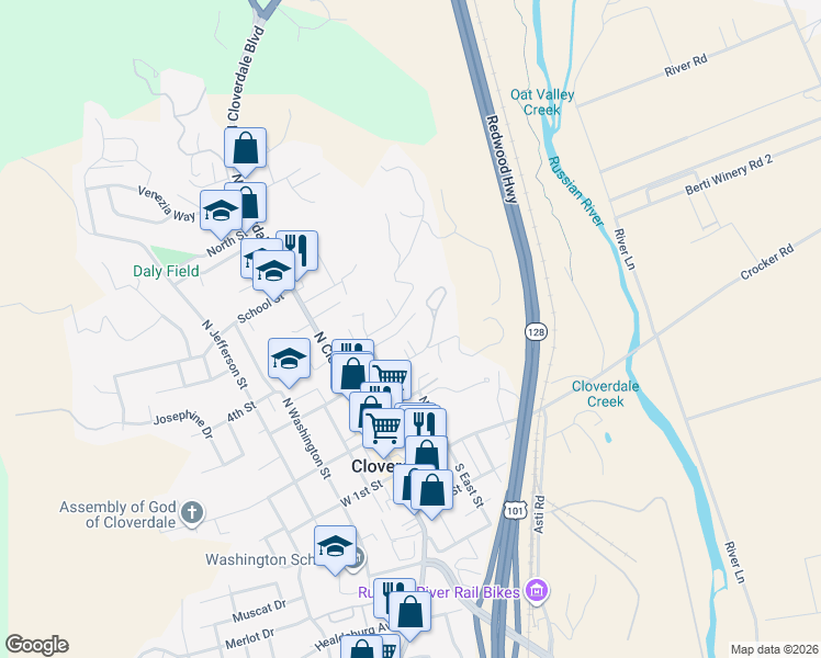 map of restaurants, bars, coffee shops, grocery stores, and more near 233 Triplett Drive in Cloverdale