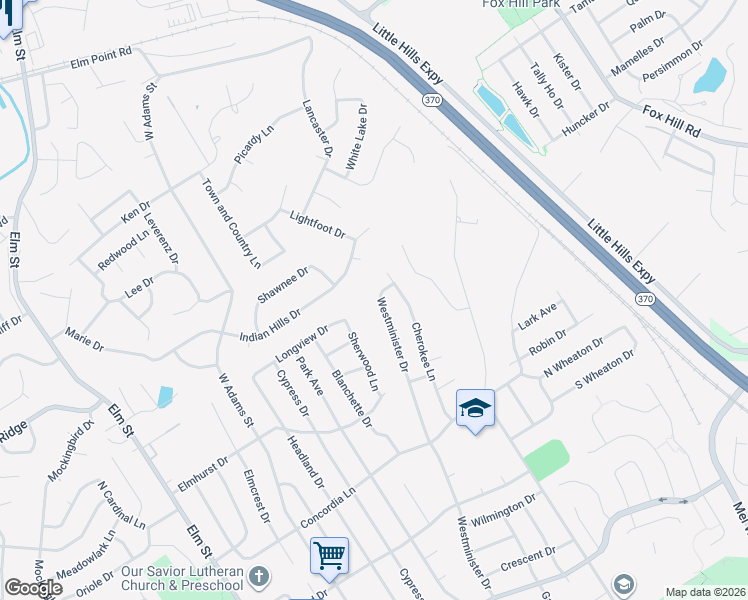 map of restaurants, bars, coffee shops, grocery stores, and more near 3049 Westminster Drive in Saint Charles