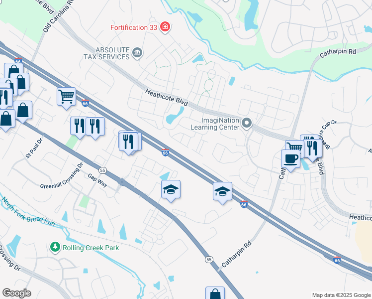 map of restaurants, bars, coffee shops, grocery stores, and more near 14405 Macon Grove Lane in Gainesville