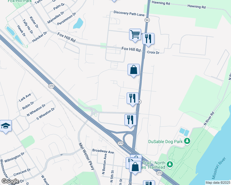 map of restaurants, bars, coffee shops, grocery stores, and more near 628 Marina Drive in Saint Charles