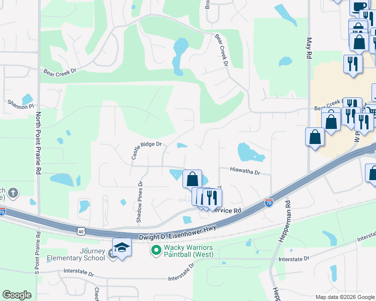 map of restaurants, bars, coffee shops, grocery stores, and more near 56 York Hill Court in Wentzville