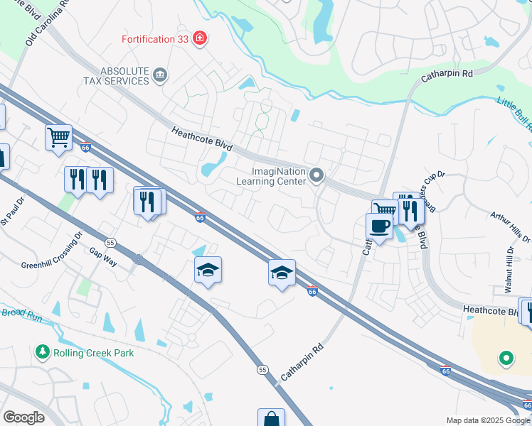 map of restaurants, bars, coffee shops, grocery stores, and more near 14287 Legend Glen Court in Gainesville