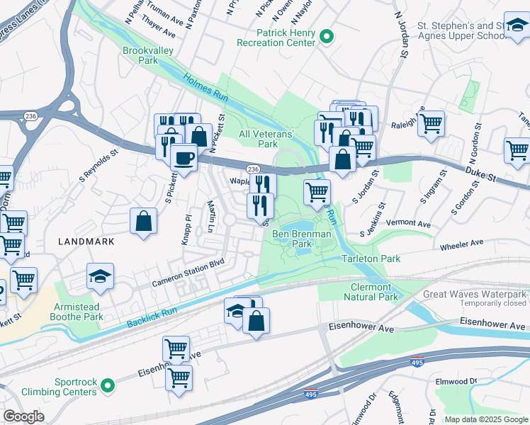map of restaurants, bars, coffee shops, grocery stores, and more near 171 Somervelle Street in Alexandria