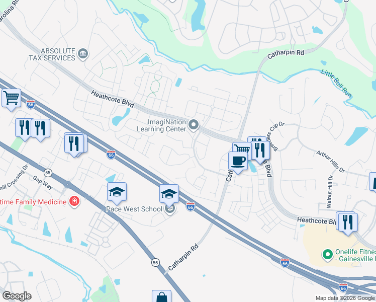 map of restaurants, bars, coffee shops, grocery stores, and more near 14265 Newbern Loop in Gainesville