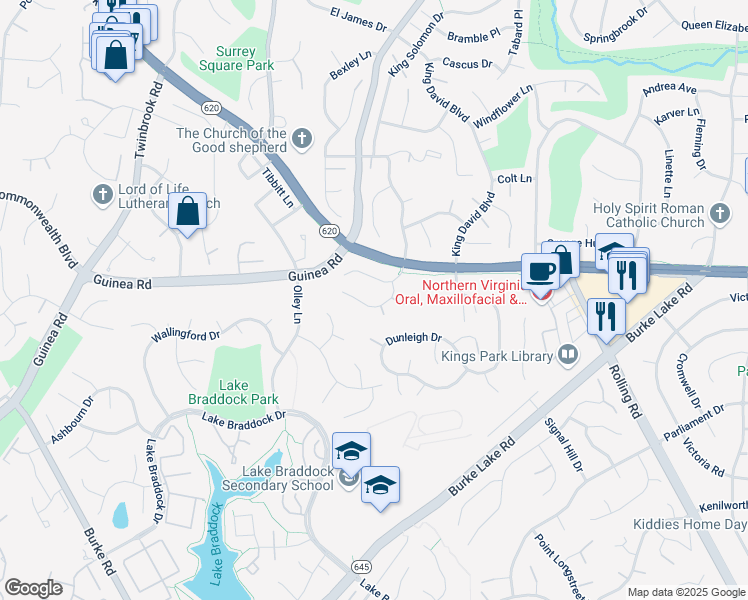 map of restaurants, bars, coffee shops, grocery stores, and more near 5226 Capon Hill Place in Burke