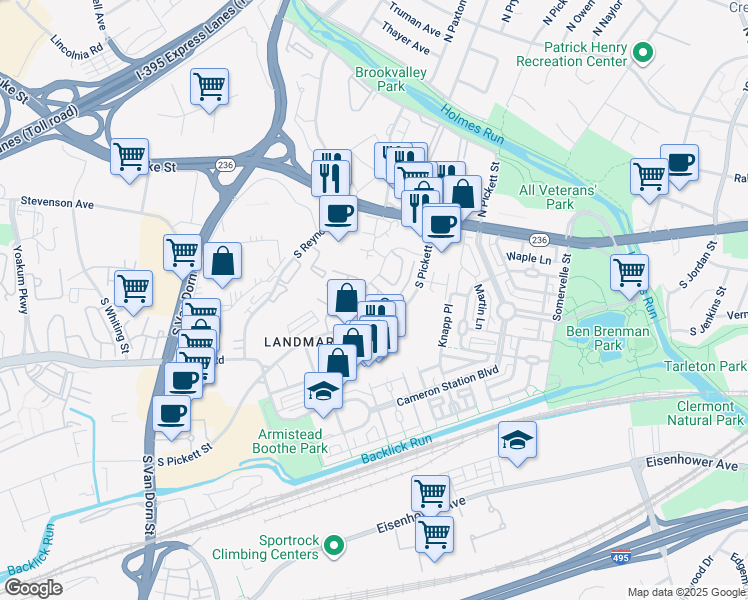map of restaurants, bars, coffee shops, grocery stores, and more near 274 Gretna Green Court in Alexandria