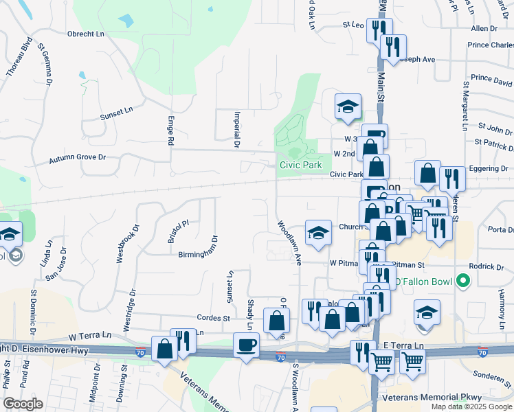 map of restaurants, bars, coffee shops, grocery stores, and more near 15 Limerick Lane in O'Fallon