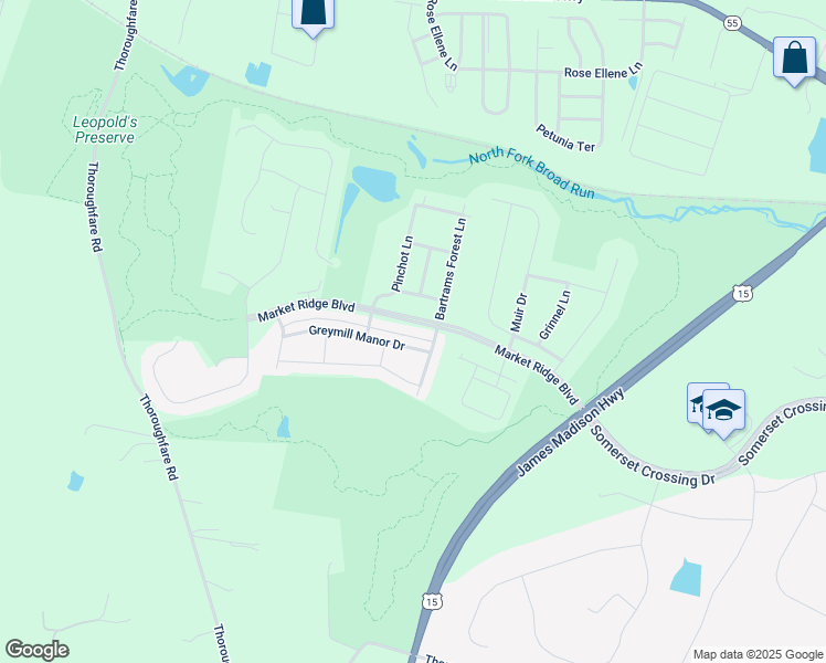 map of restaurants, bars, coffee shops, grocery stores, and more near 15818 Mackenzie Manor Drive in Haymarket