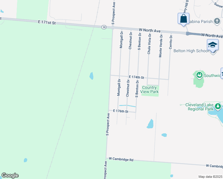 map of restaurants, bars, coffee shops, grocery stores, and more near 17417 South Prospect Avenue in Belton