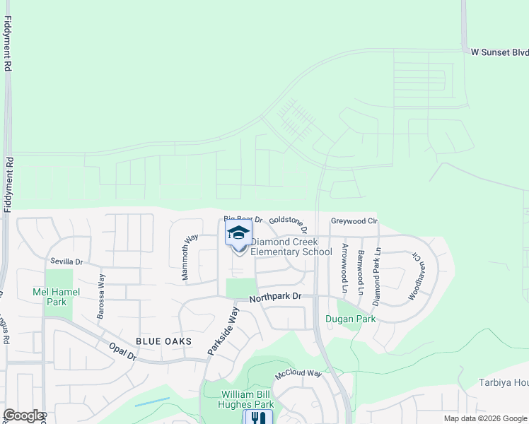 map of restaurants, bars, coffee shops, grocery stores, and more near 3257 Big Bear Drive in Roseville